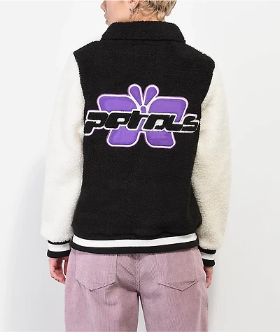 Petals by & Peacocks Black White Sherpa Varsity Jacket