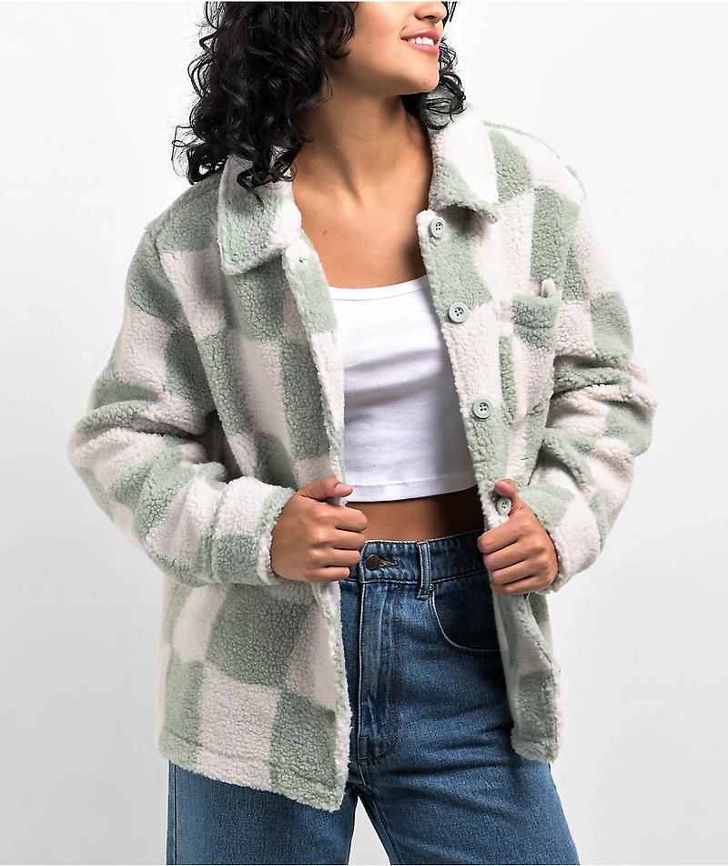 Petals by & Peacocks District Sherpa White Green Jacket