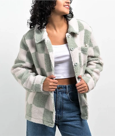 Petals by & Peacocks District Sherpa White Green Jacket