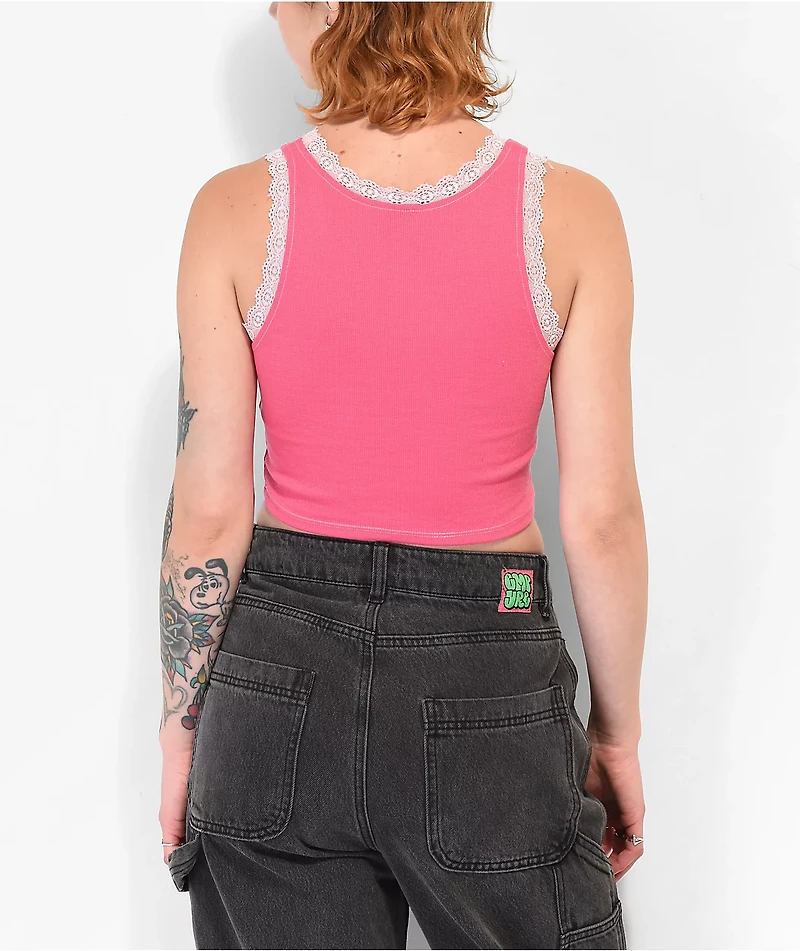 Petals by & Peacocks Elephant Lace Trim Pink Crop Tank Top