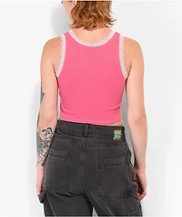 Petals by & Peacocks Elephant Lace Trim Pink Crop Tank Top