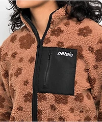 Petals by & Peacocks Flower Brown Sherpa Zip Jacket