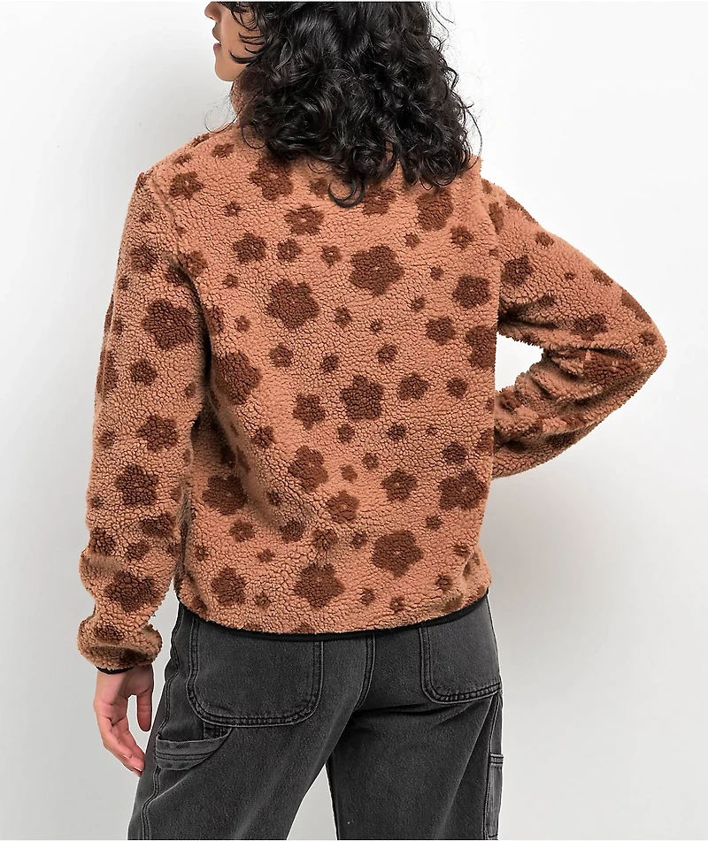 Petals by & Peacocks Flower Brown Sherpa Zip Jacket