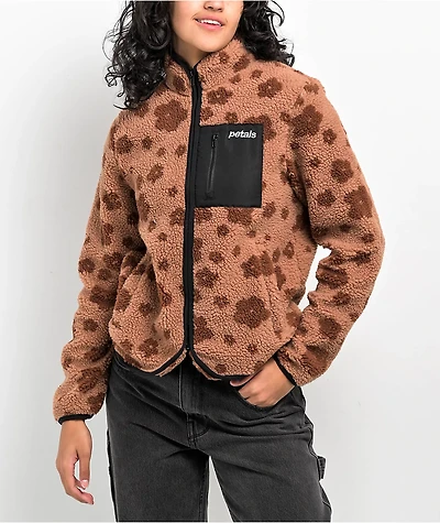 Petals by & Peacocks Flower Brown Sherpa Zip Jacket