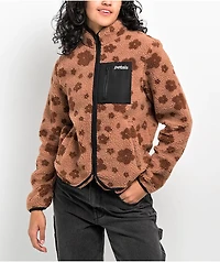 Petals by & Peacocks Flower Brown Sherpa Zip Jacket