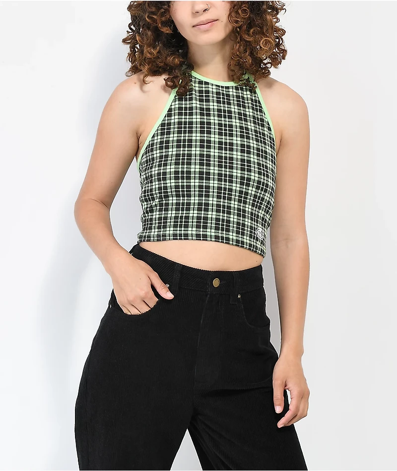 Petals by & Peacocks Green Plaid Halter Top