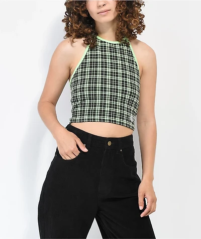Petals by & Peacocks Green Plaid Halter Top