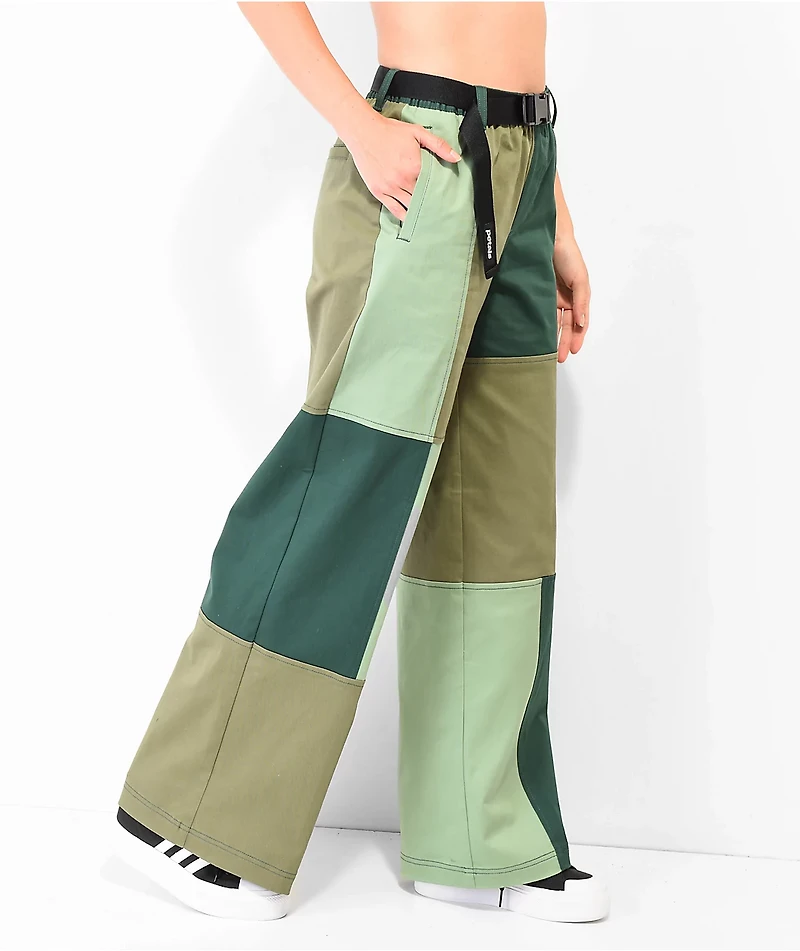 Petals by & Peacocks Patchwork Green Elastic Waist Pants