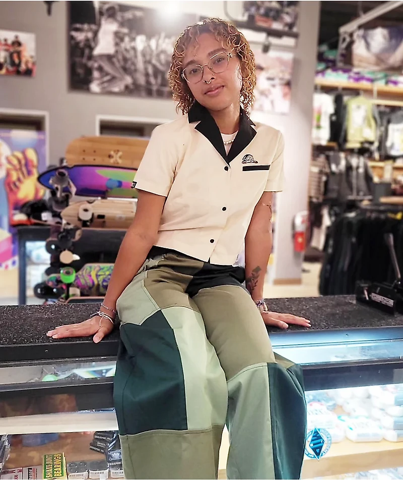 Petals by & Peacocks Patchwork Green Elastic Waist Pants