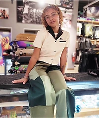 Petals by & Peacocks Patchwork Green Elastic Waist Pants