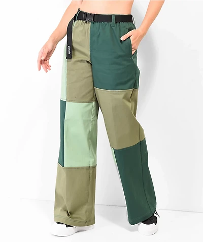 Petals by & Peacocks Patchwork Green Elastic Waist Pants