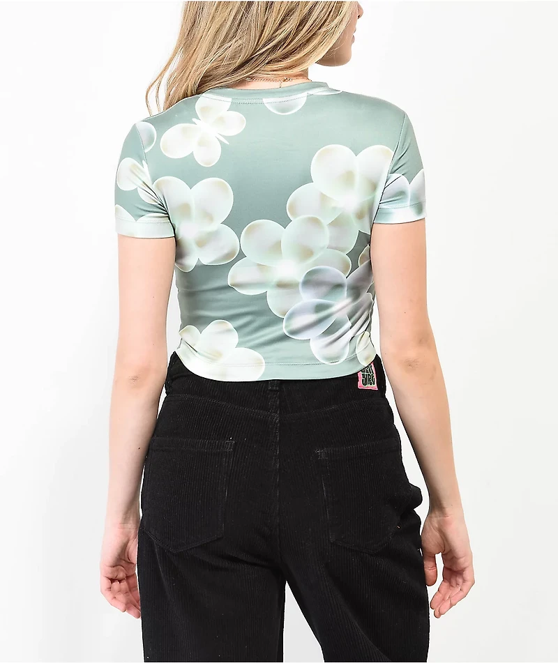 Petals by And Peacocks Butterfly Garden Green Crop T-Shirt