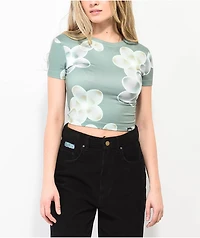 Petals by And Peacocks Butterfly Garden Green Crop T-Shirt