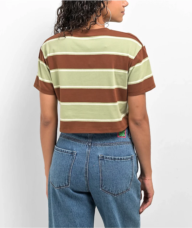 Petals by And Peacocks Stripe Green & Brown Crop T-Shirt