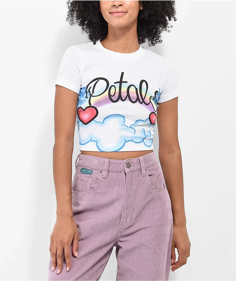 Petals by and Peacocks Airbrush Clouds White Crop T-Shirt