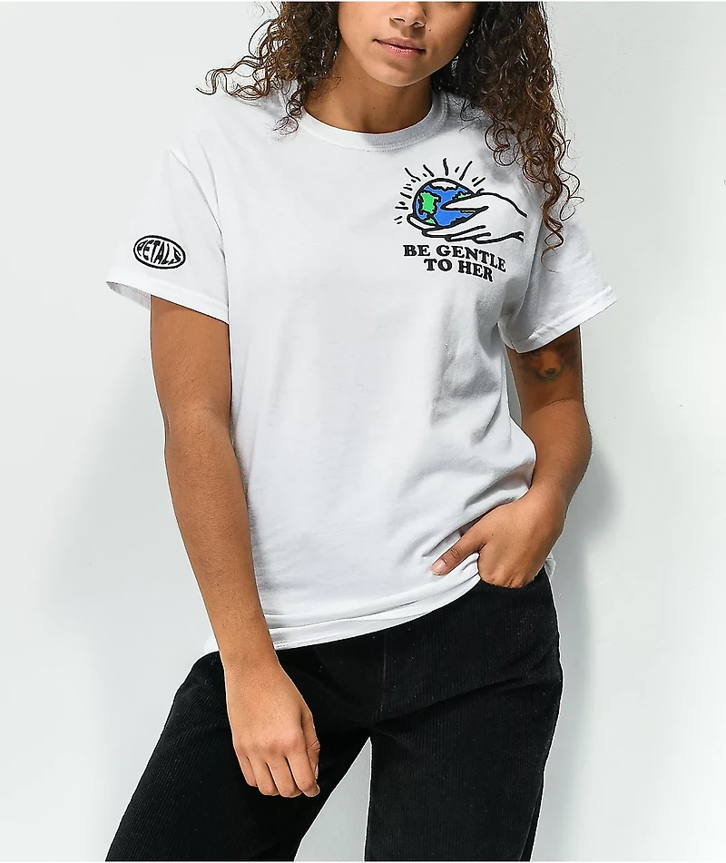 Petals by and Peacocks Be Gentle White T-Shirt