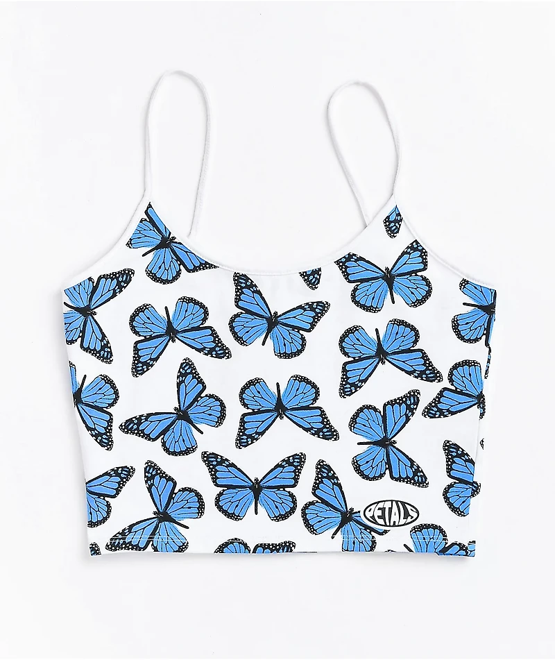 Petals by and Peacocks Butterffly Effect White Spaghetti Strap Tank Top