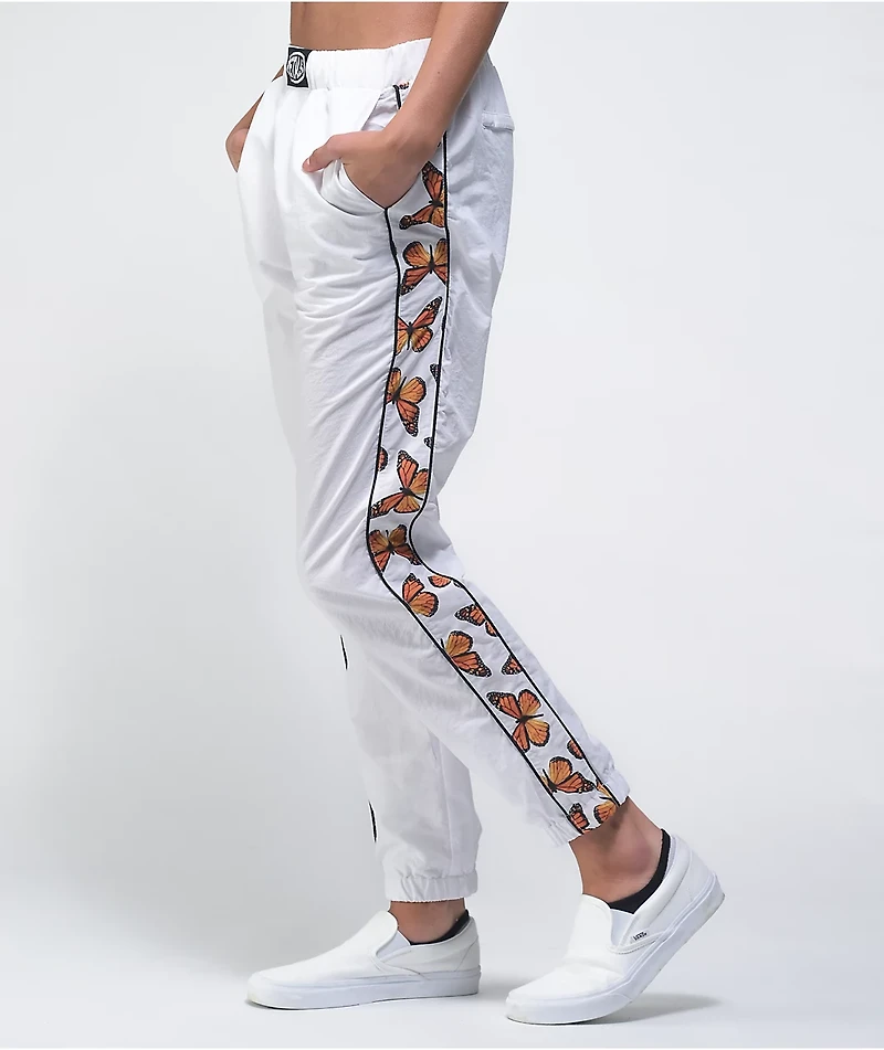 Petals by and Peacocks Butterfly Effect White Track Pants