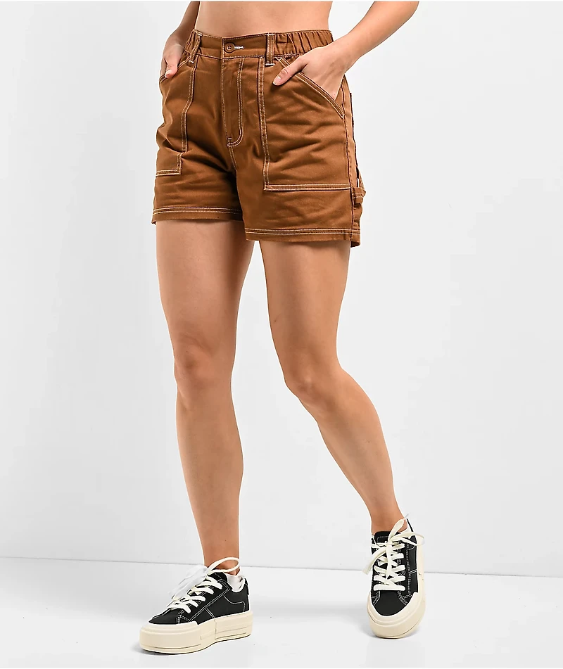 Petals by and Peacocks Construct Painter Brown Shorts
