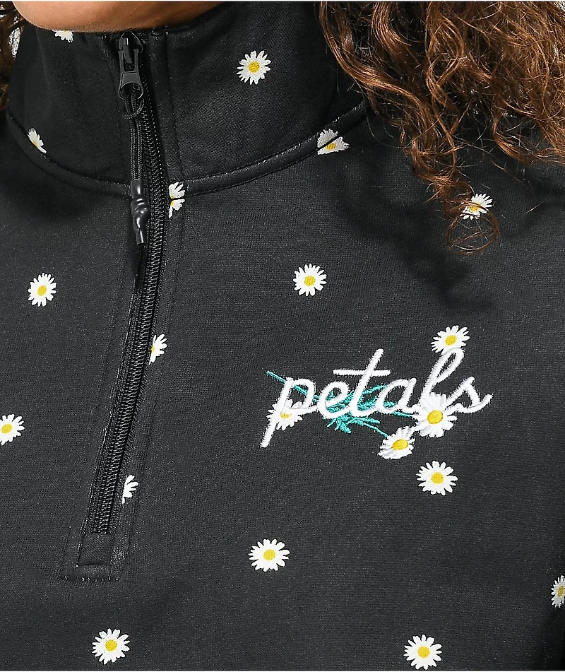 Petals by and Peacocks Daisy Garden Black Quarter Zip Sweatshirt