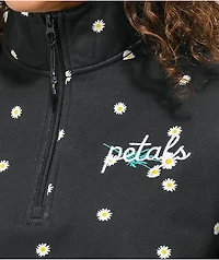 Petals by and Peacocks Daisy Garden Black Quarter Zip Sweatshirt