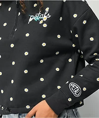 Petals by and Peacocks Daisy Garden Black Quarter Zip Sweatshirt