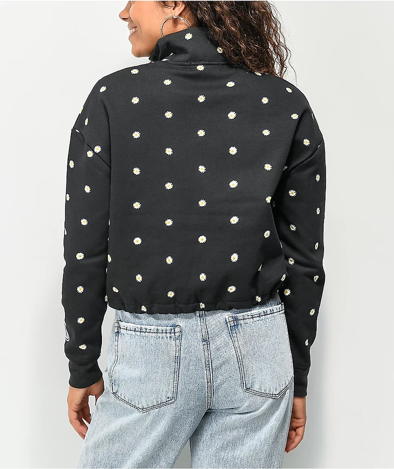 Petals by and Peacocks Daisy Garden Black Quarter Zip Sweatshirt