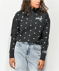 Petals by and Peacocks Daisy Garden Black Quarter Zip Sweatshirt