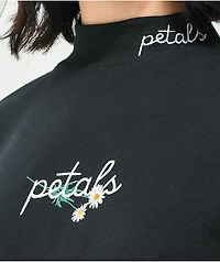 Petals by and Peacocks Daisy Script Mockneck Black Long Sleeve T-Shirt