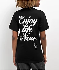 Petals by and Peacocks Enjoy Life Black T-Shirt