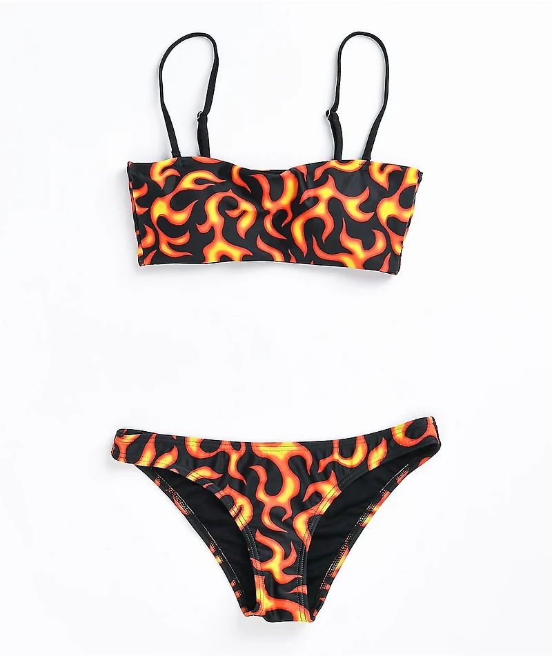 Petals by and Peacocks Flames Black Cheeky Bikini Bottom
