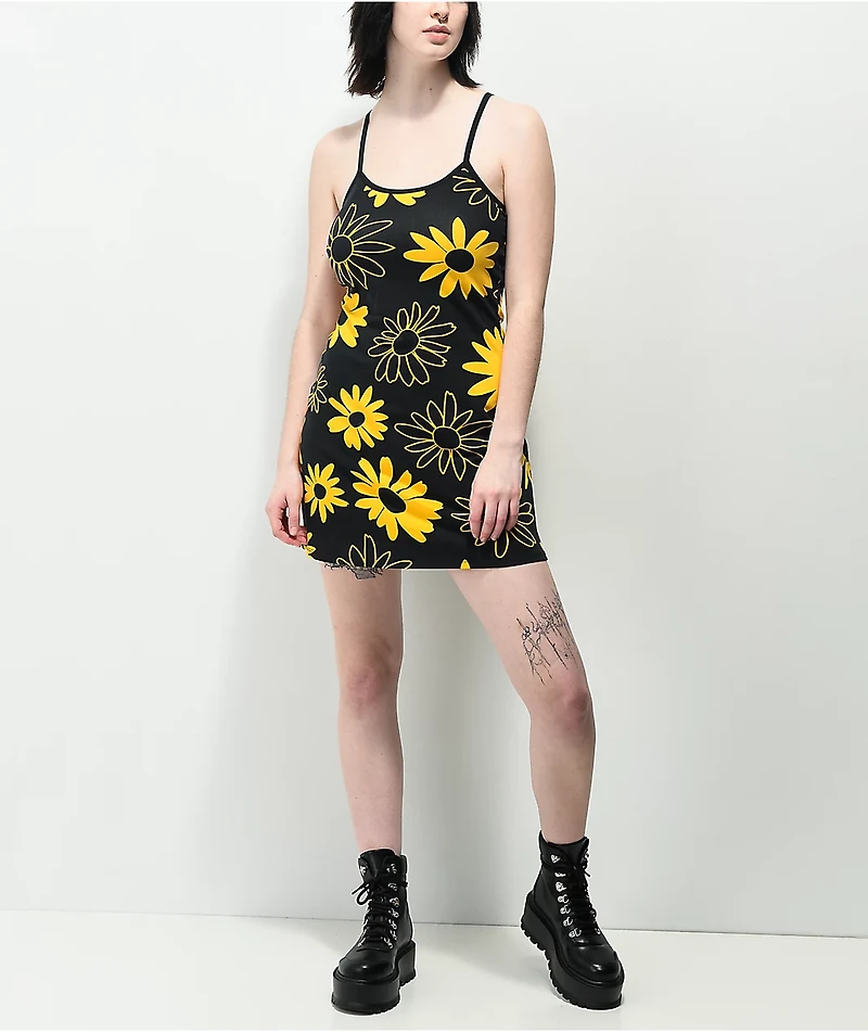 Petals by and Peacocks Floral Field Black Tank Top Dress