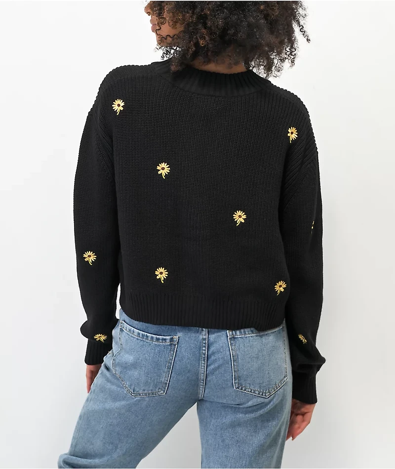 Petals by and Peacocks Flower Patch Black Crop Cardigan Sweater