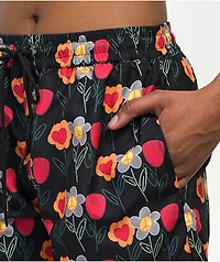 Petals by and Peacocks Flower Print Black Board Shorts