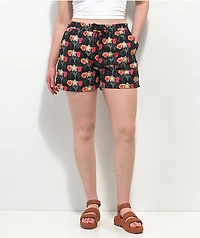 Petals by and Peacocks Flower Print Black Board Shorts