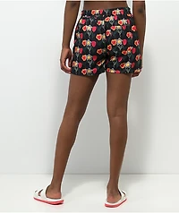 Petals by and Peacocks Flower Print Black Board Shorts