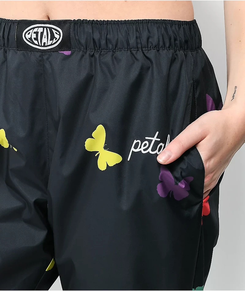 Petals by and Peacocks Fluttering Black Elastic Waist Pants
