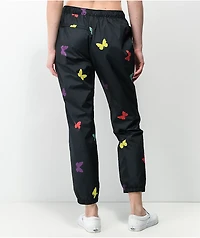 Petals by and Peacocks Fluttering Black Elastic Waist Pants