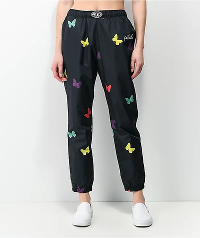 Petals by and Peacocks Fluttering Black Elastic Waist Pants
