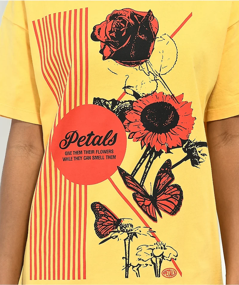 Petals by and Peacocks Give Them Flowers Orange T-Shirt