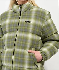 Petals by and Peacocks Haze Green Flannel Puffer Jacket