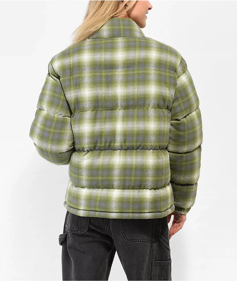 Petals by and Peacocks Haze Green Flannel Puffer Jacket