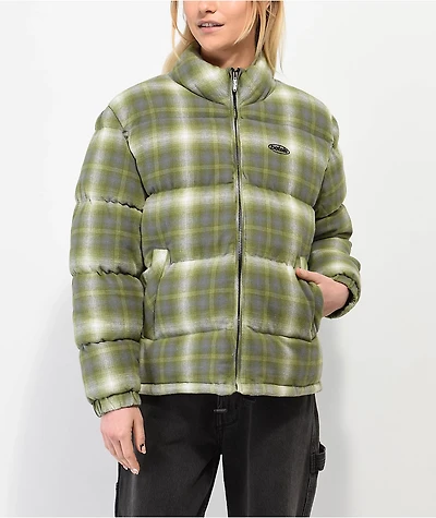 Petals by and Peacocks Haze Green Flannel Puffer Jacket