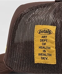 Petals by Petals and Peacocks Health Is Wealth Brown Trucker Hat