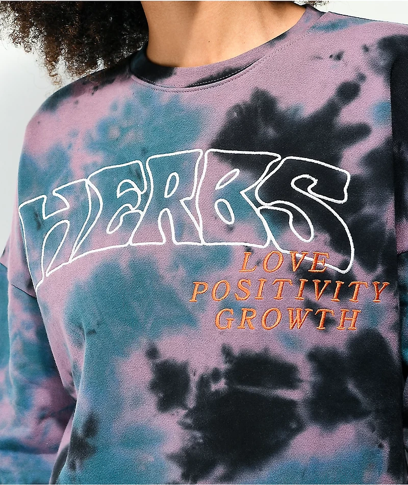 Petals by and Peacocks Herbs Blue & Purple Tie Dye Crewneck Sweatshirt