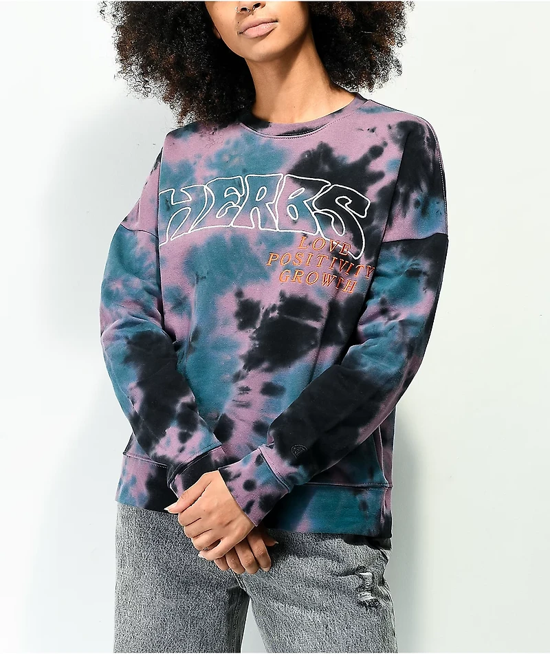 Petals by and Peacocks Herbs Blue & Purple Tie Dye Crewneck Sweatshirt