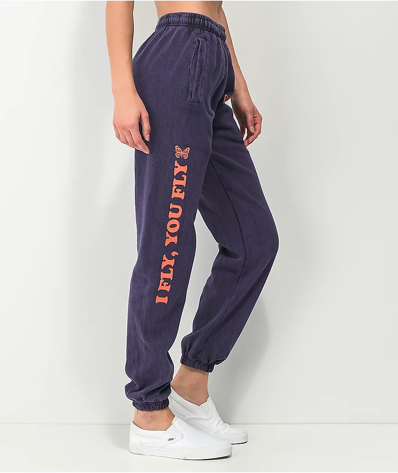 Petals by and Peacocks I Fly You Purple Wash Sweatpants