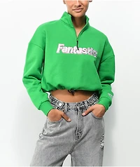 Petals by and Peacocks It's Fantastic Green Half Zip Fleece Sweatshirt