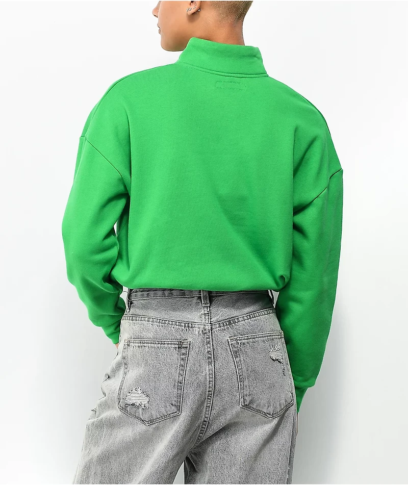 Petals by and Peacocks It's Fantastic Green Half Zip Fleece Sweatshirt
