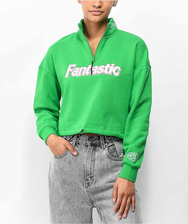 Petals by and Peacocks It's Fantastic Green Half Zip Fleece Sweatshirt